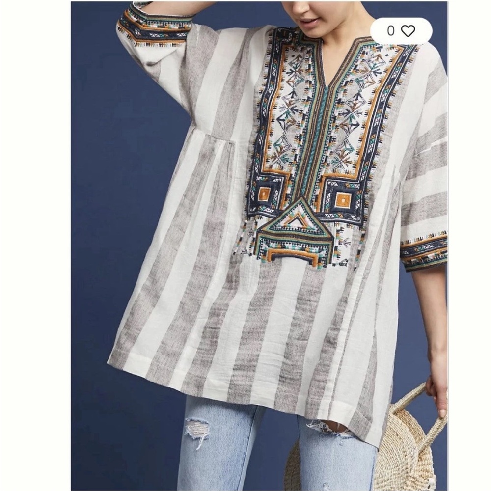 Anthropologie Corey Lynn Calter Christa Tunic SZ S Boho Hippie Embroidered